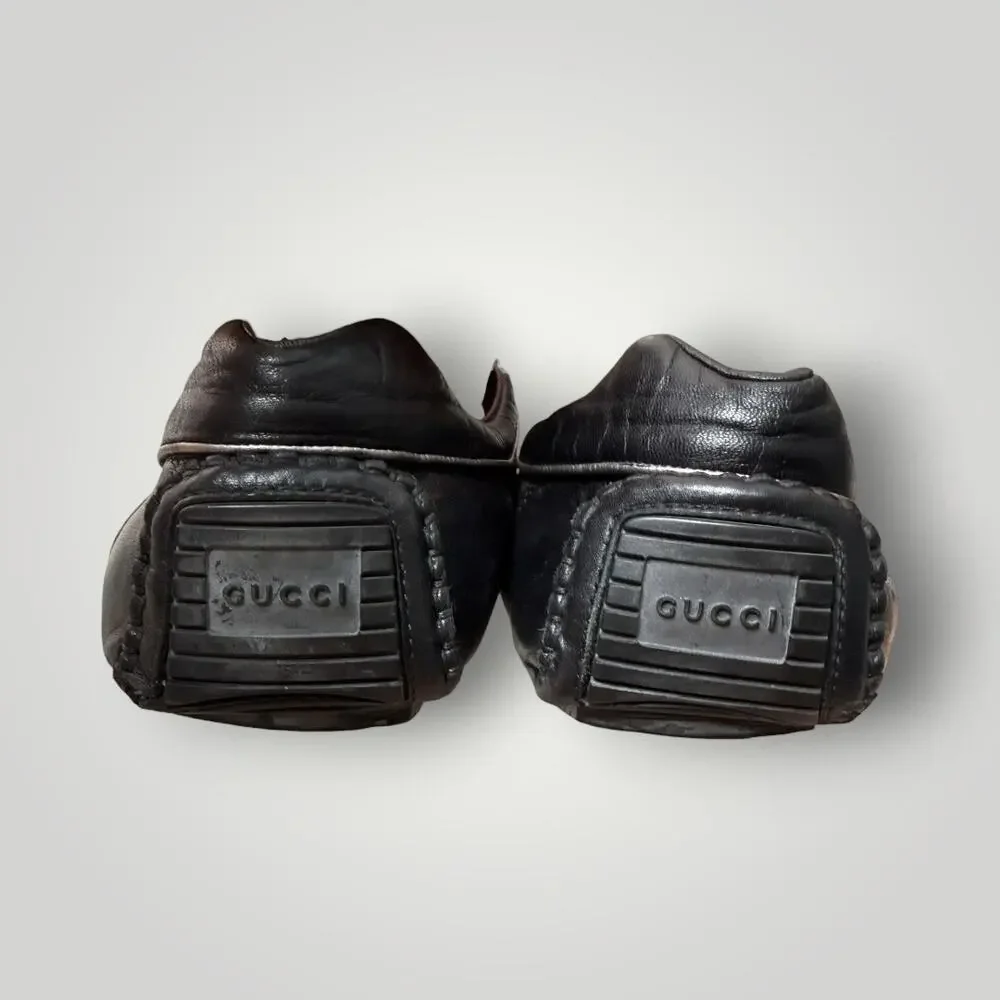 Gucci Black Leather & GG Canvas Low Top Sneakers Shoes Men’s Size 9.5